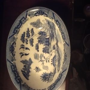 Willow pattern oval shaped serving bowl
